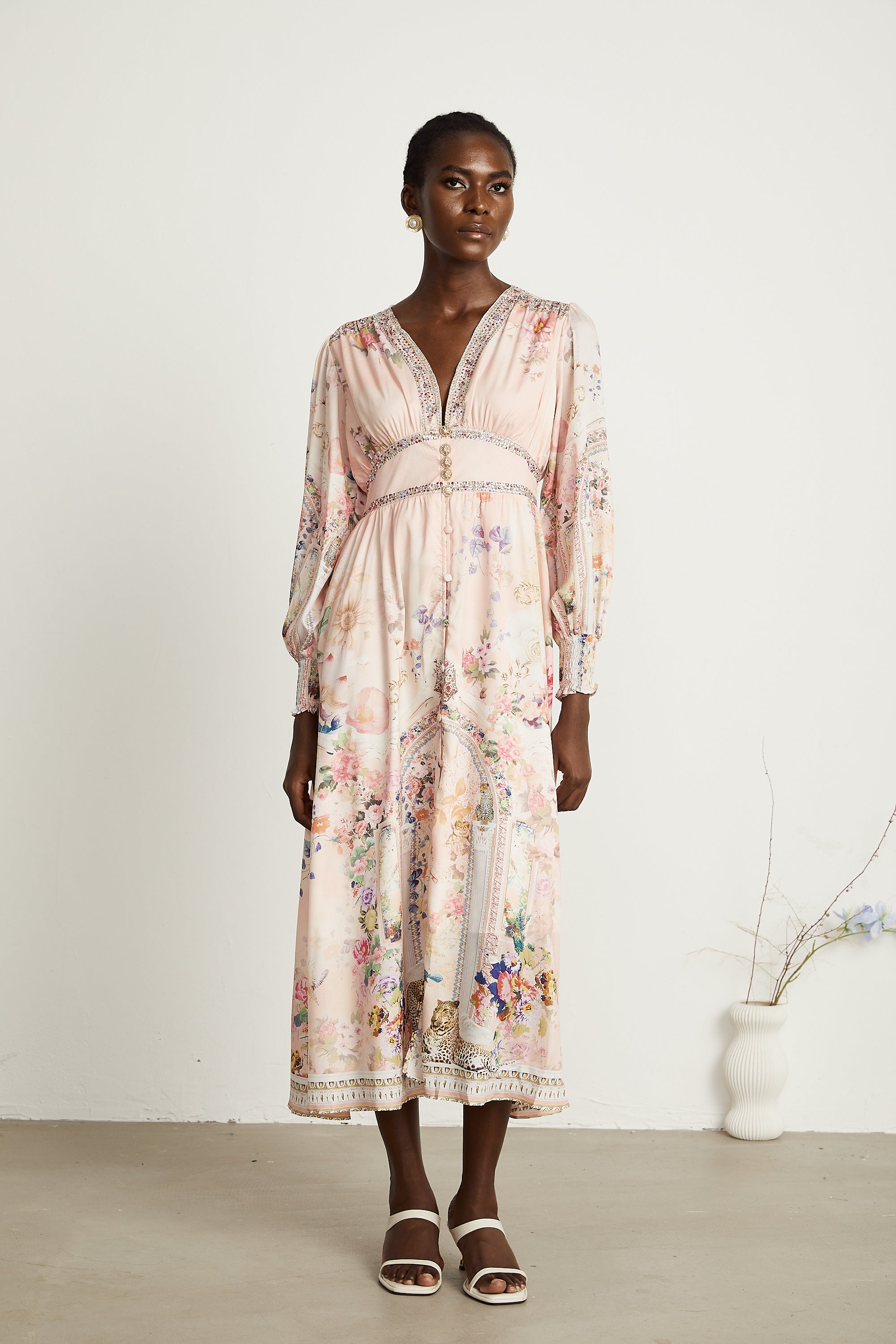 Audrey Grafik Yapay Elmaslarla Süslenmiş Midi Elbise