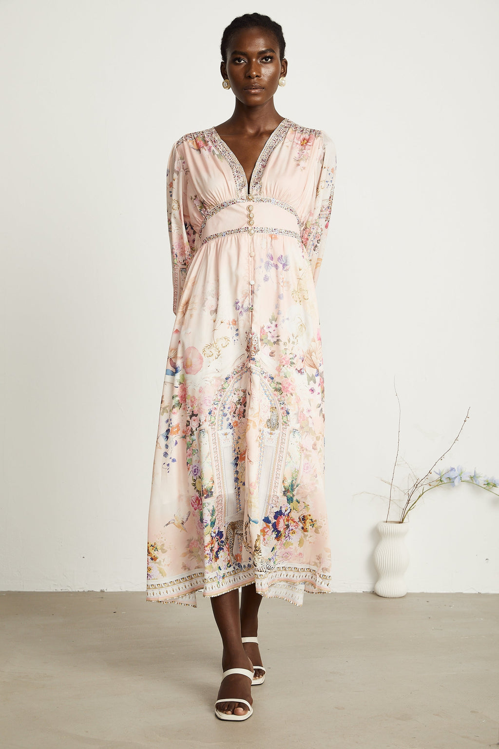 Audrey Grafik Yapay Elmaslarla Süslenmiş Midi Elbise