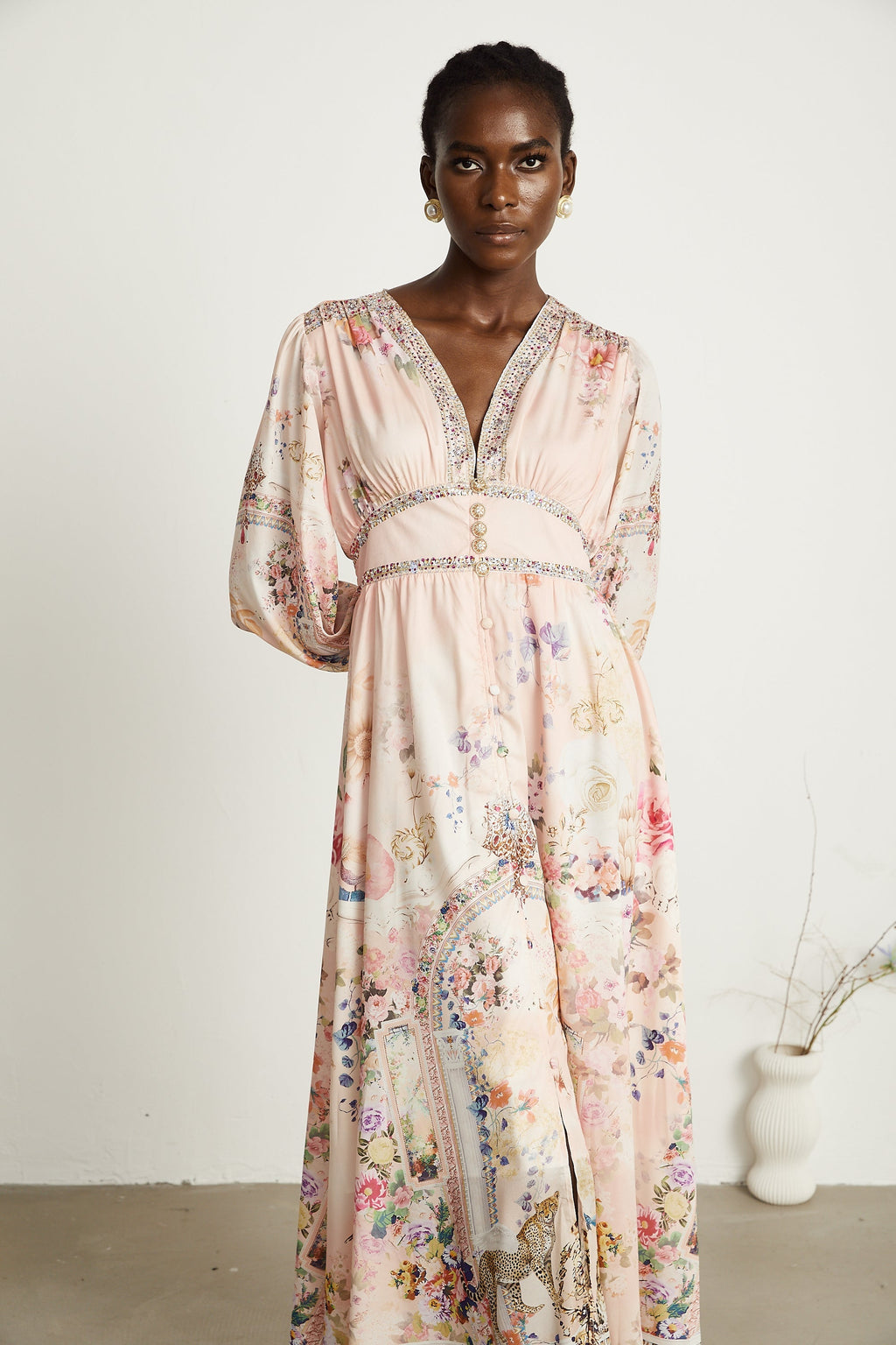 Audrey Grafik Yapay Elmaslarla Süslenmiş Midi Elbise