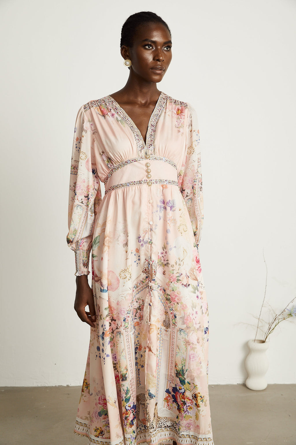 Audrey Grafik Yapay Elmaslarla Süslenmiş Midi Elbise