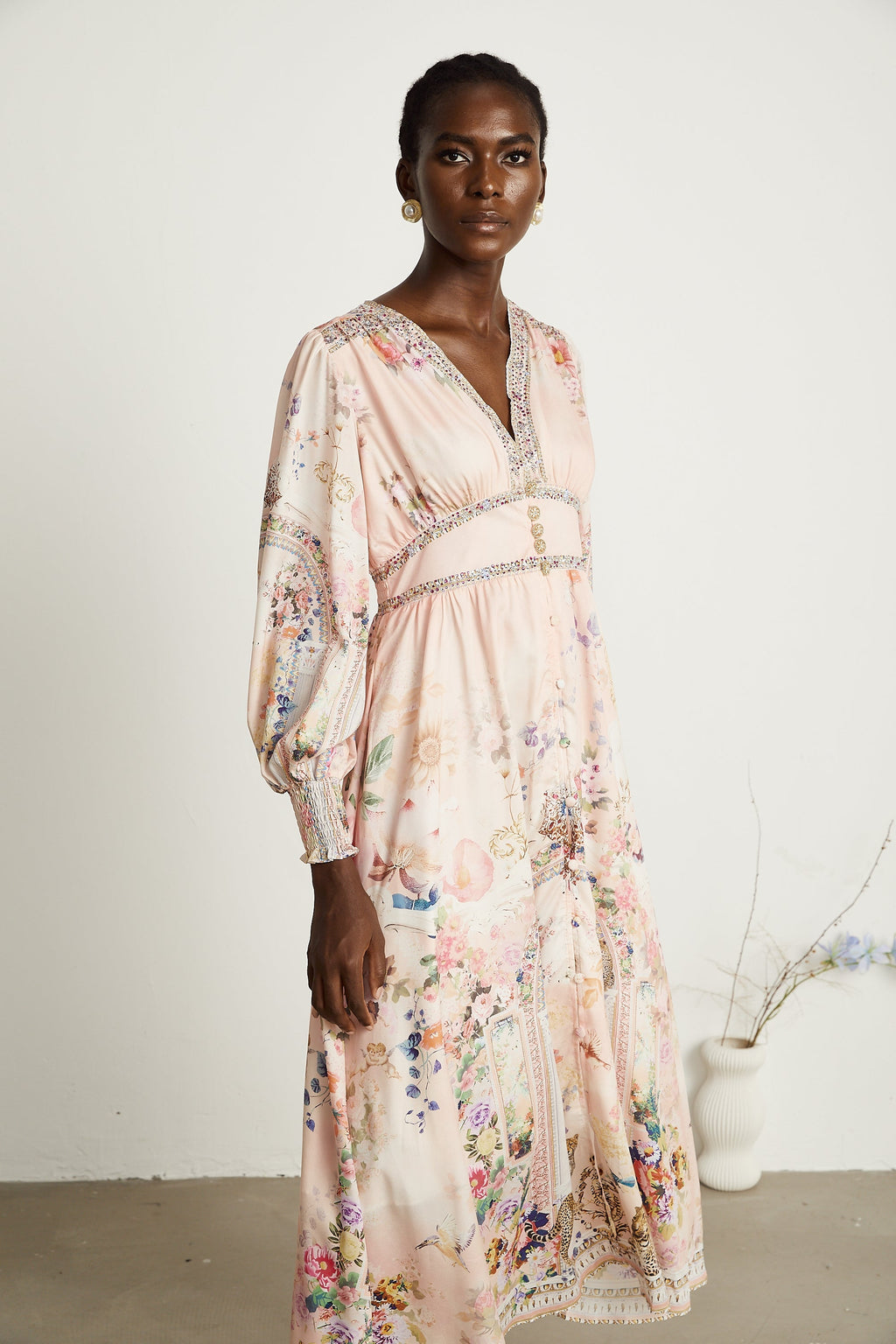 Audrey Grafik Yapay Elmaslarla Süslenmiş Midi Elbise