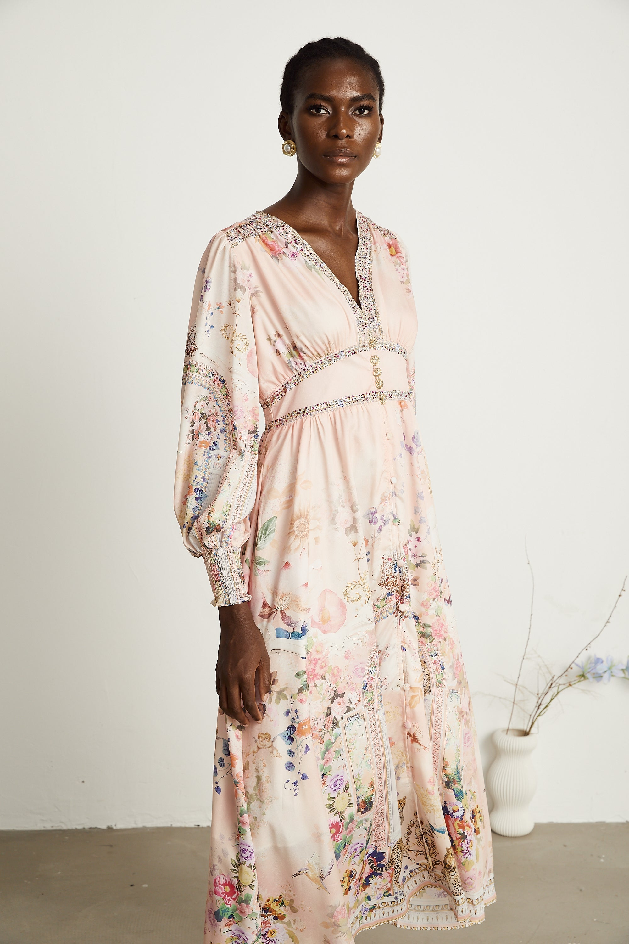 Audrey Grafik Yapay Elmaslarla Süslenmiş Midi Elbise