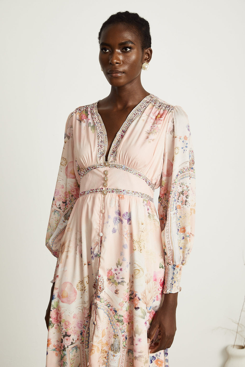 Audrey Grafik Yapay Elmaslarla Süslenmiş Midi Elbise