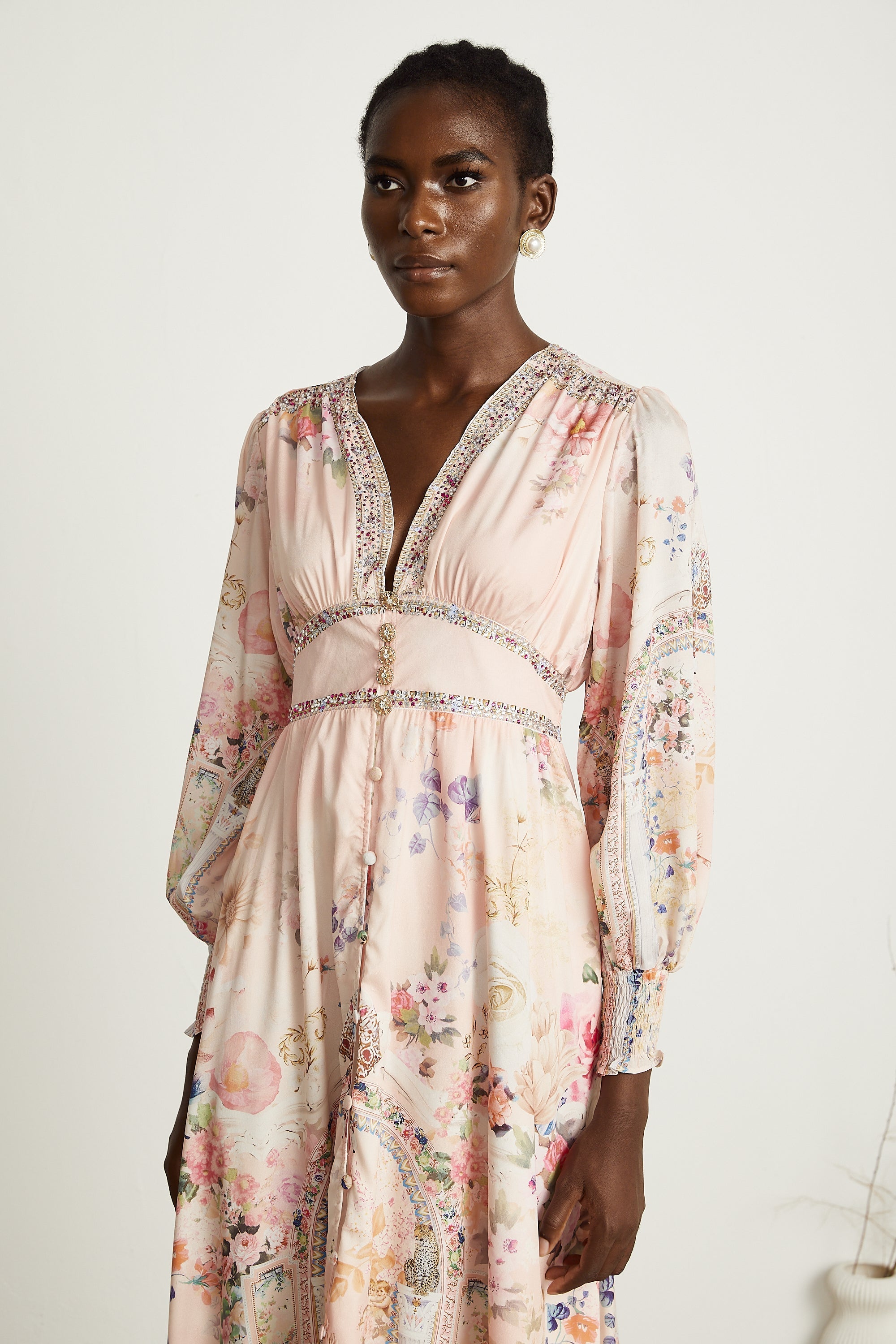 Audrey Grafik Yapay Elmaslarla Süslenmiş Midi Elbise