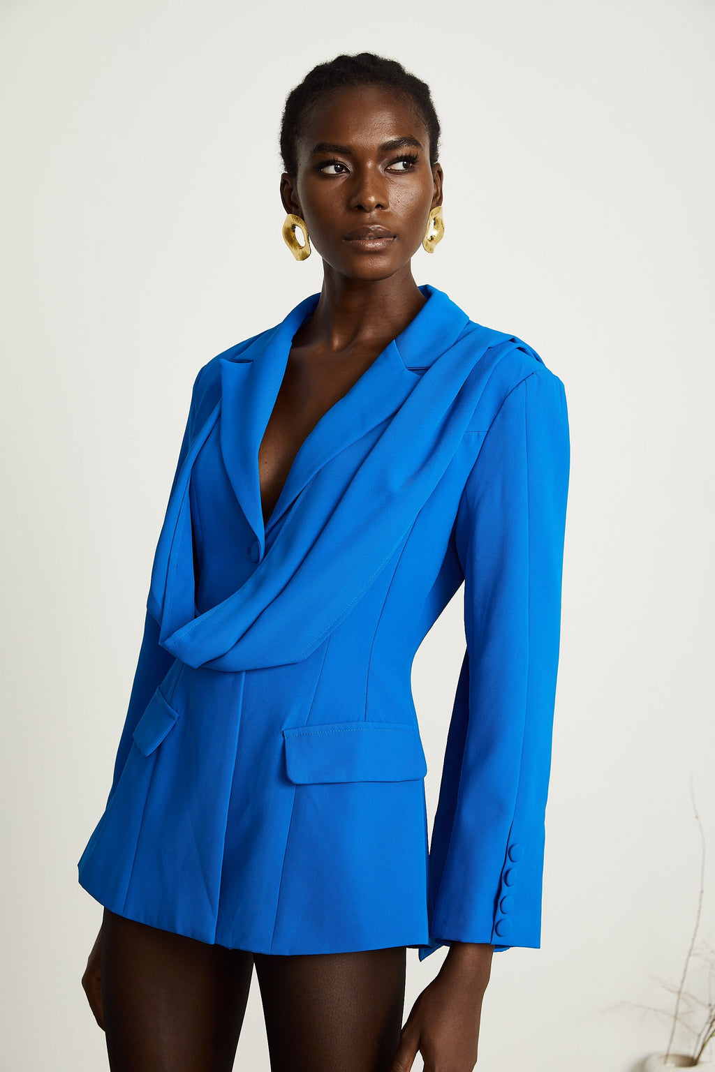 Audrey Mavi Eşarp Süslemeli Ceket