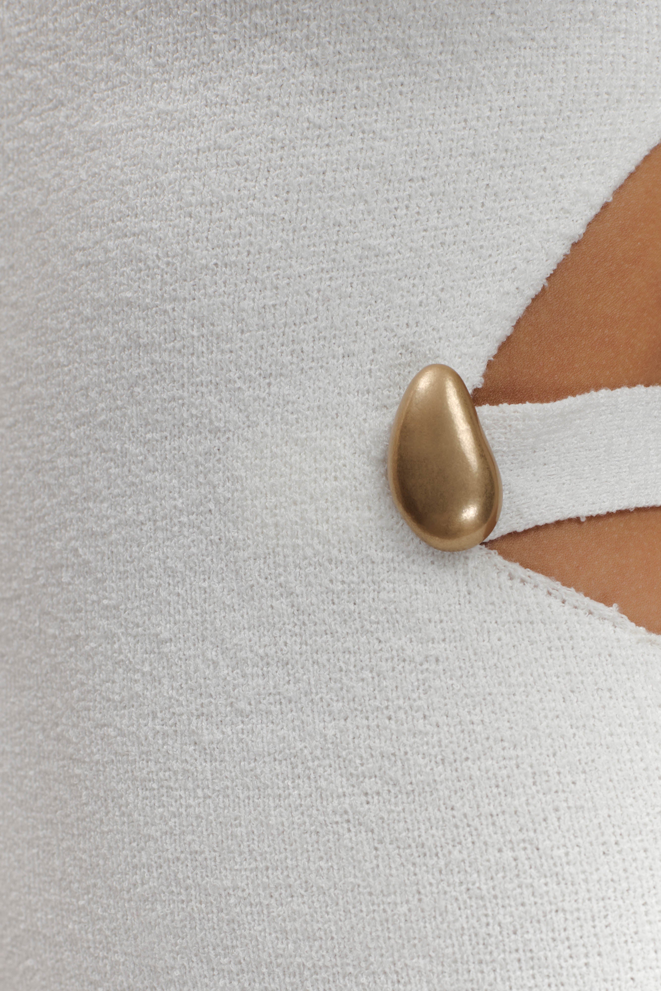 Alysanne Kesikli Örgü Uzun Elbise - Beyaz