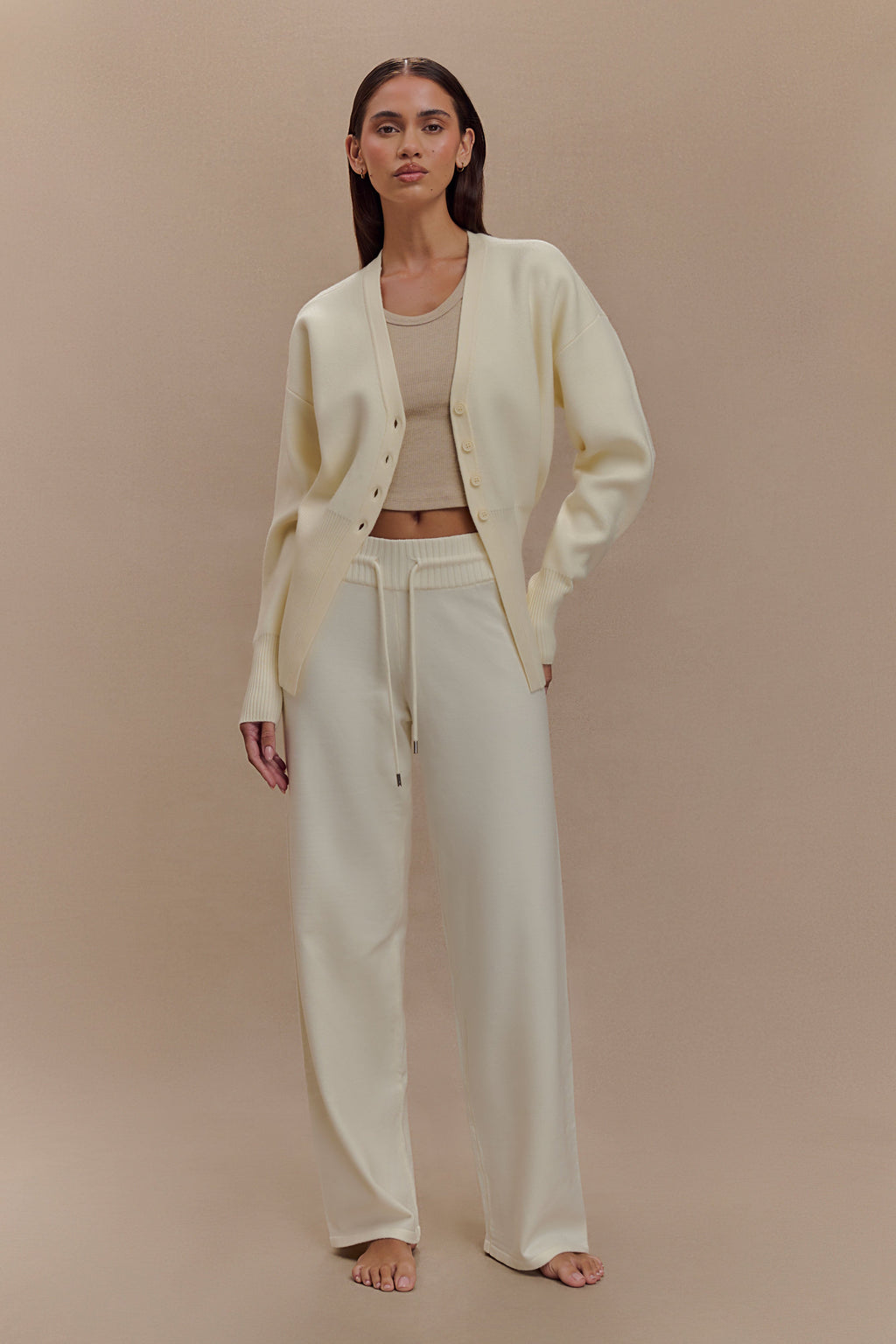 Alexia Düğmeli Büyük Beden Hırka - Fildişi