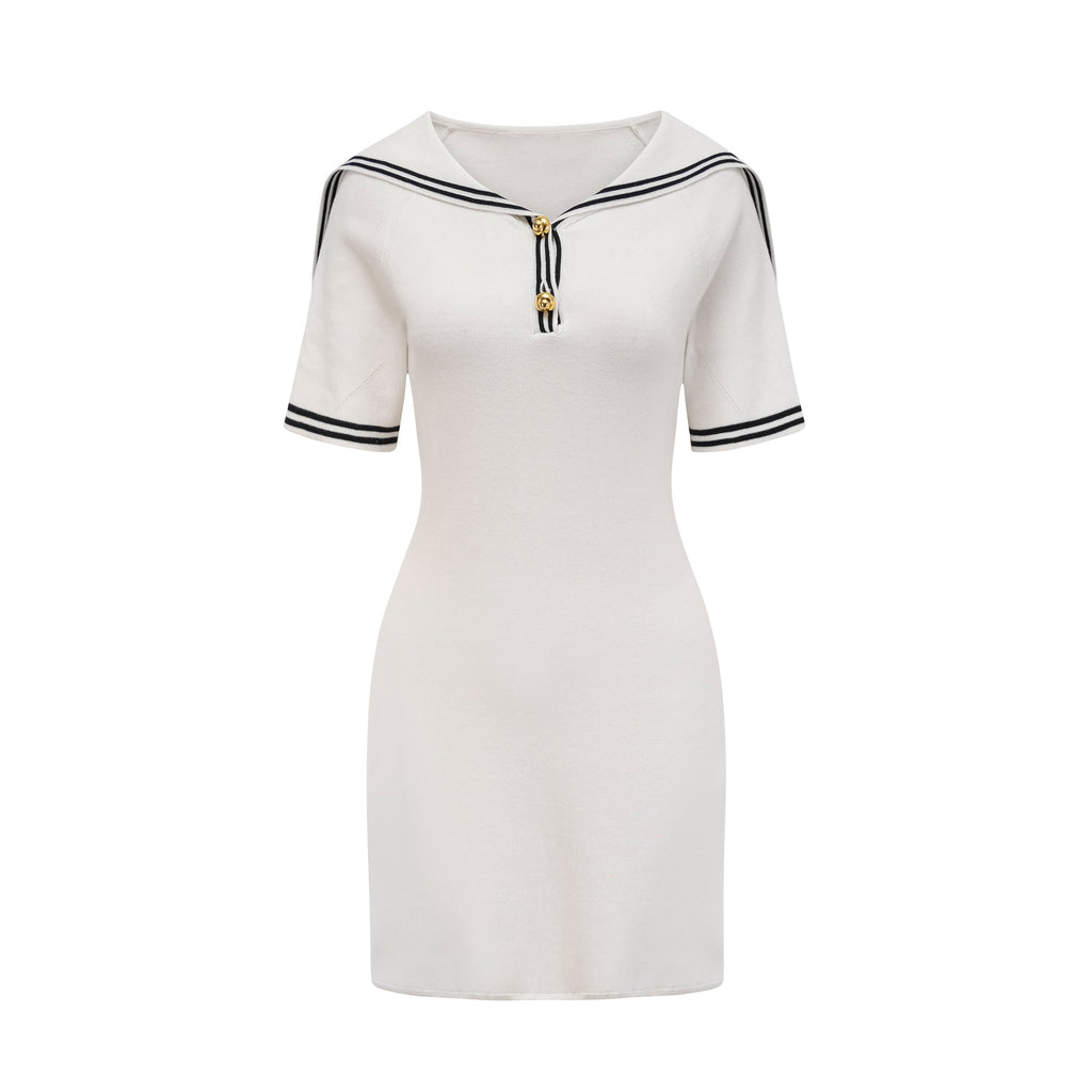 Aiza Denizci Yaka Kısa Kollu Pamuklu Mini Elbise