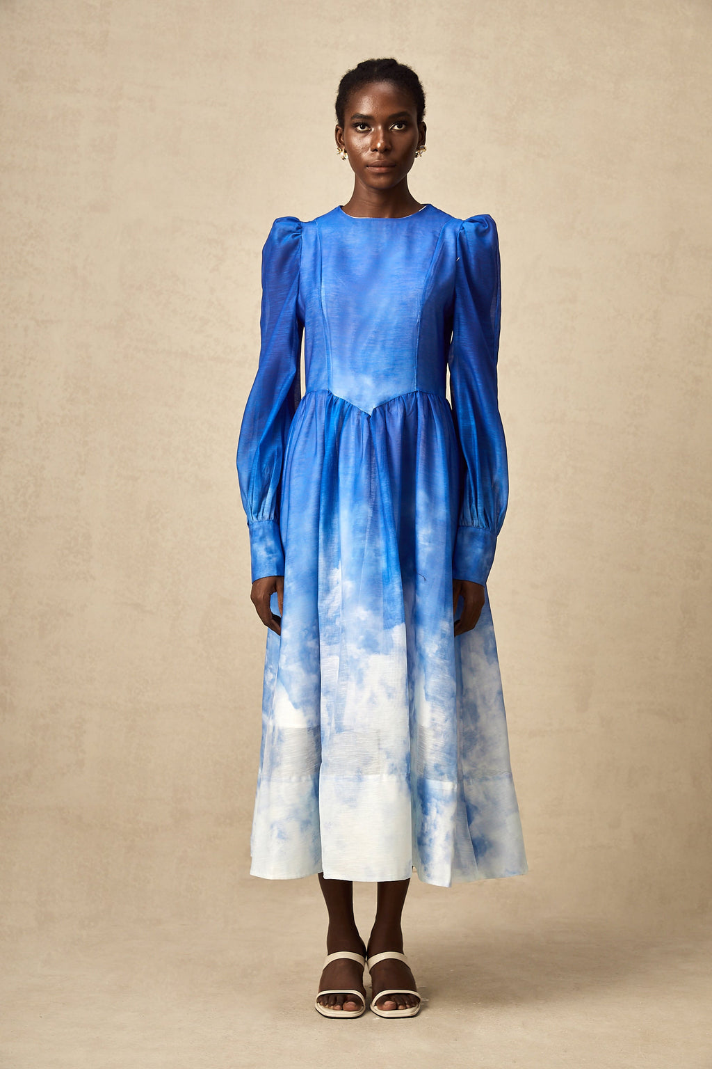 Adonia Mavi Degrade Pileli Midi Elbise