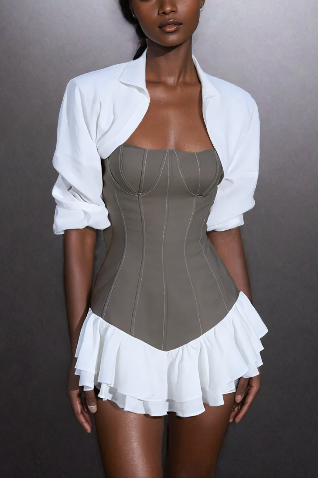 Abilene Fırfırlı Straplez Korse Mini Elbise