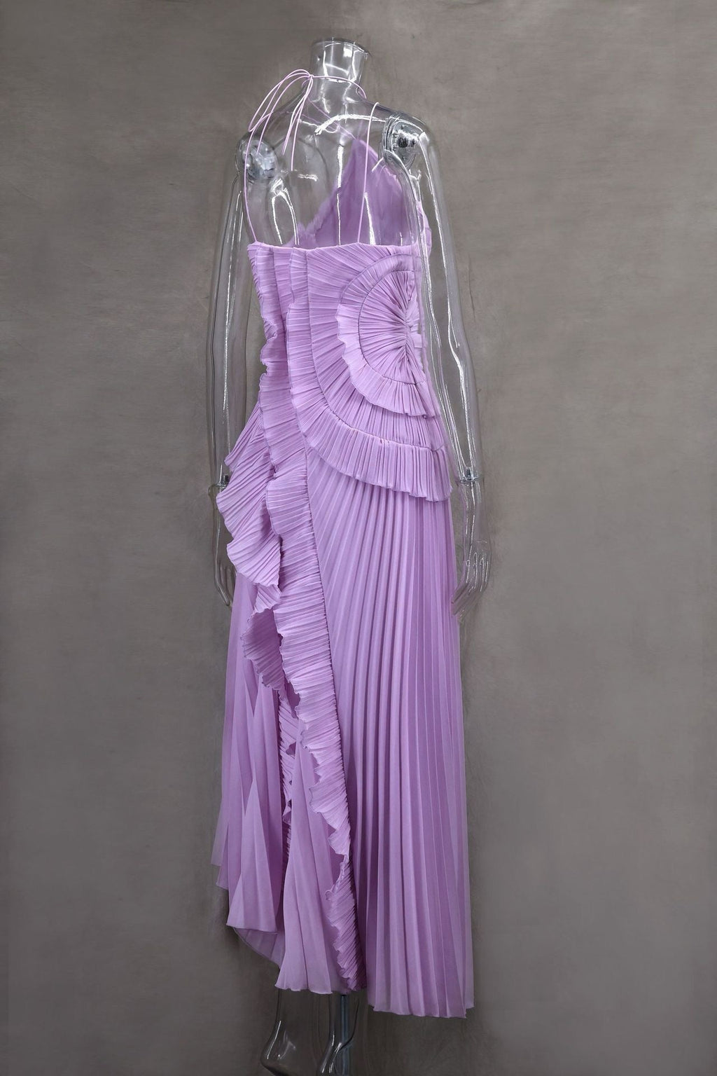 Anabella Pileli Fırfırlı Lila Midi Elbise