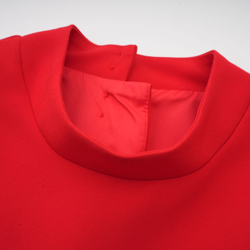 Anna Kırmızı Yaprak Kollu Kesik Fiyonklu Mini Elbise