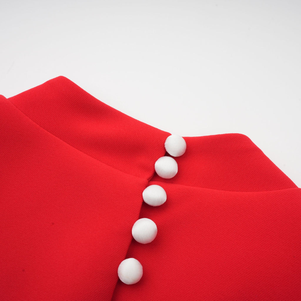 Anna Kırmızı Yaprak Kollu Kesik Fiyonklu Mini Elbise