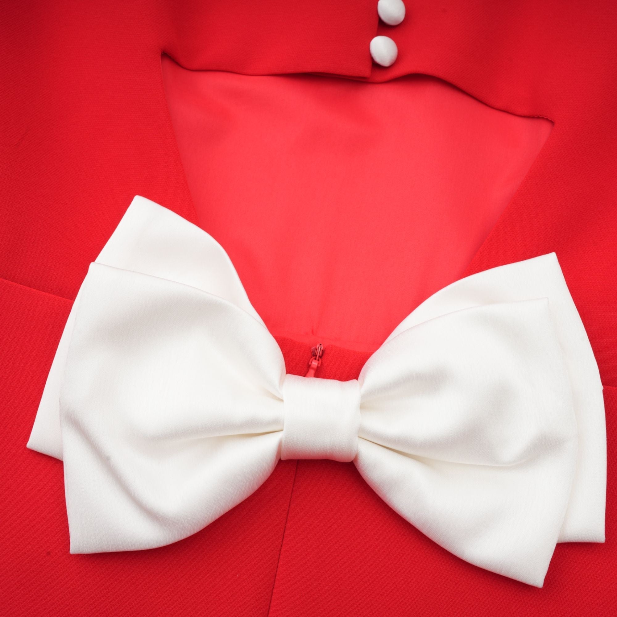 Anna Kırmızı Yaprak Kollu Kesik Fiyonklu Mini Elbise