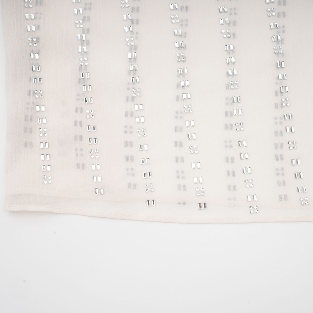 Adèle Beyaz Pilili Kristal Süslemeli Midi Elbise