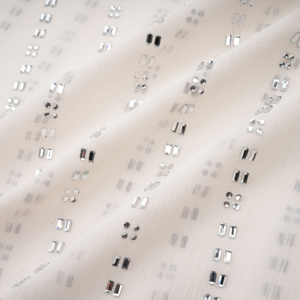 Adèle Beyaz Pilili Kristal Süslemeli Midi Elbise