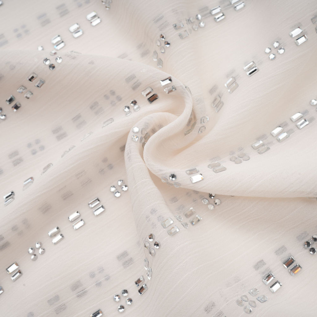 Adèle Beyaz Pilili Kristal Süslemeli Midi Elbise