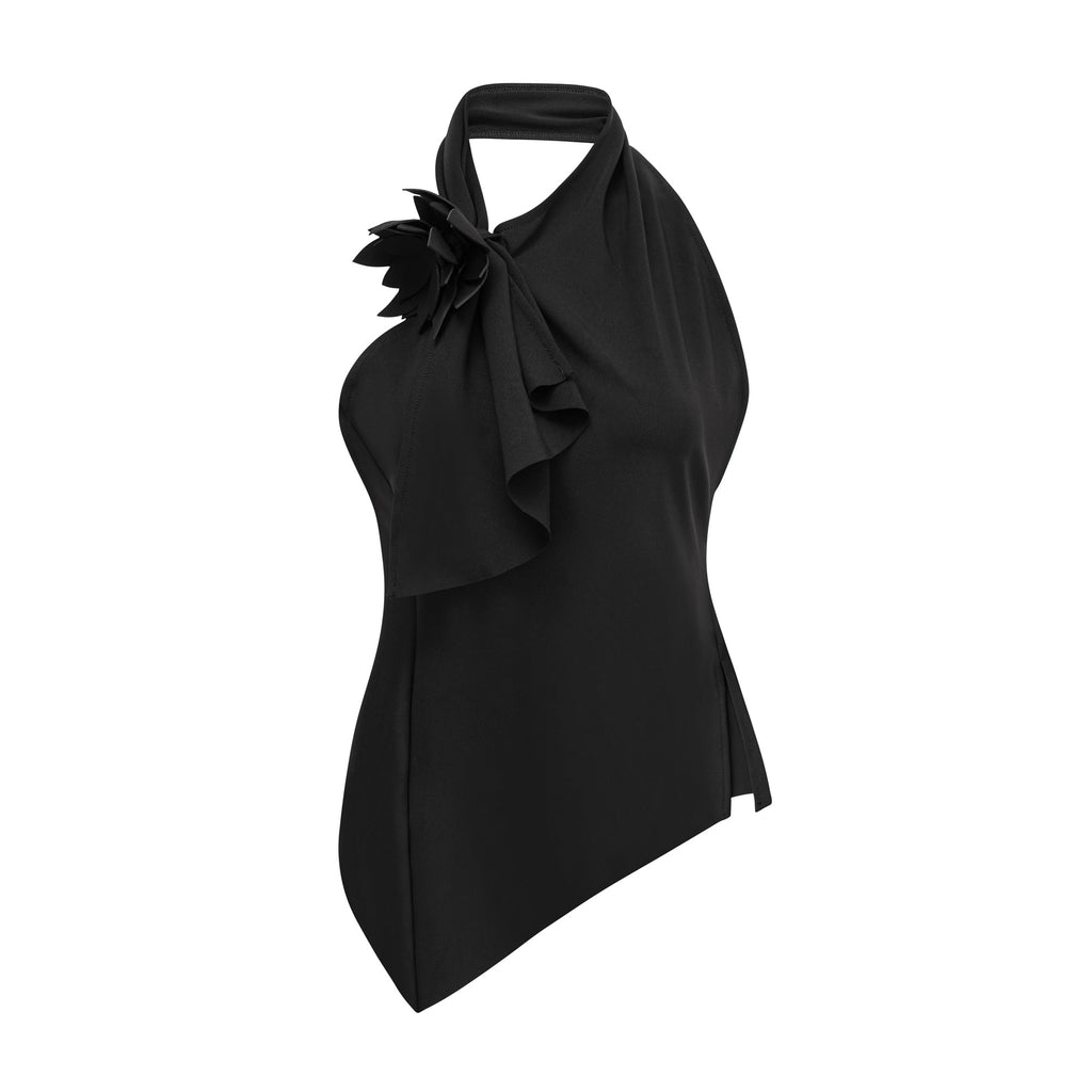 Aline Çiçek Aplikeli Sırtı Açık Asimetrik Üst