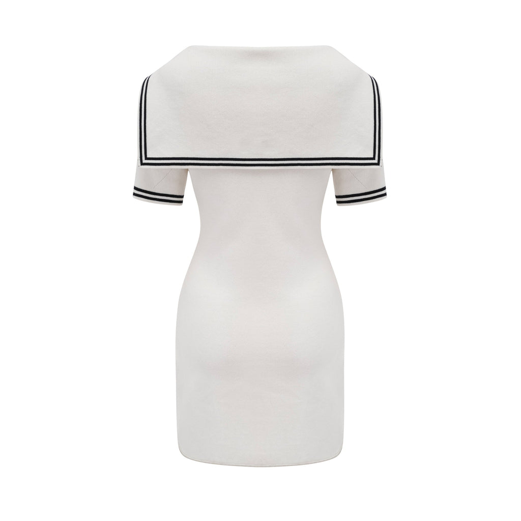 Aiza Denizci Yaka Kısa Kollu Pamuklu Mini Elbise