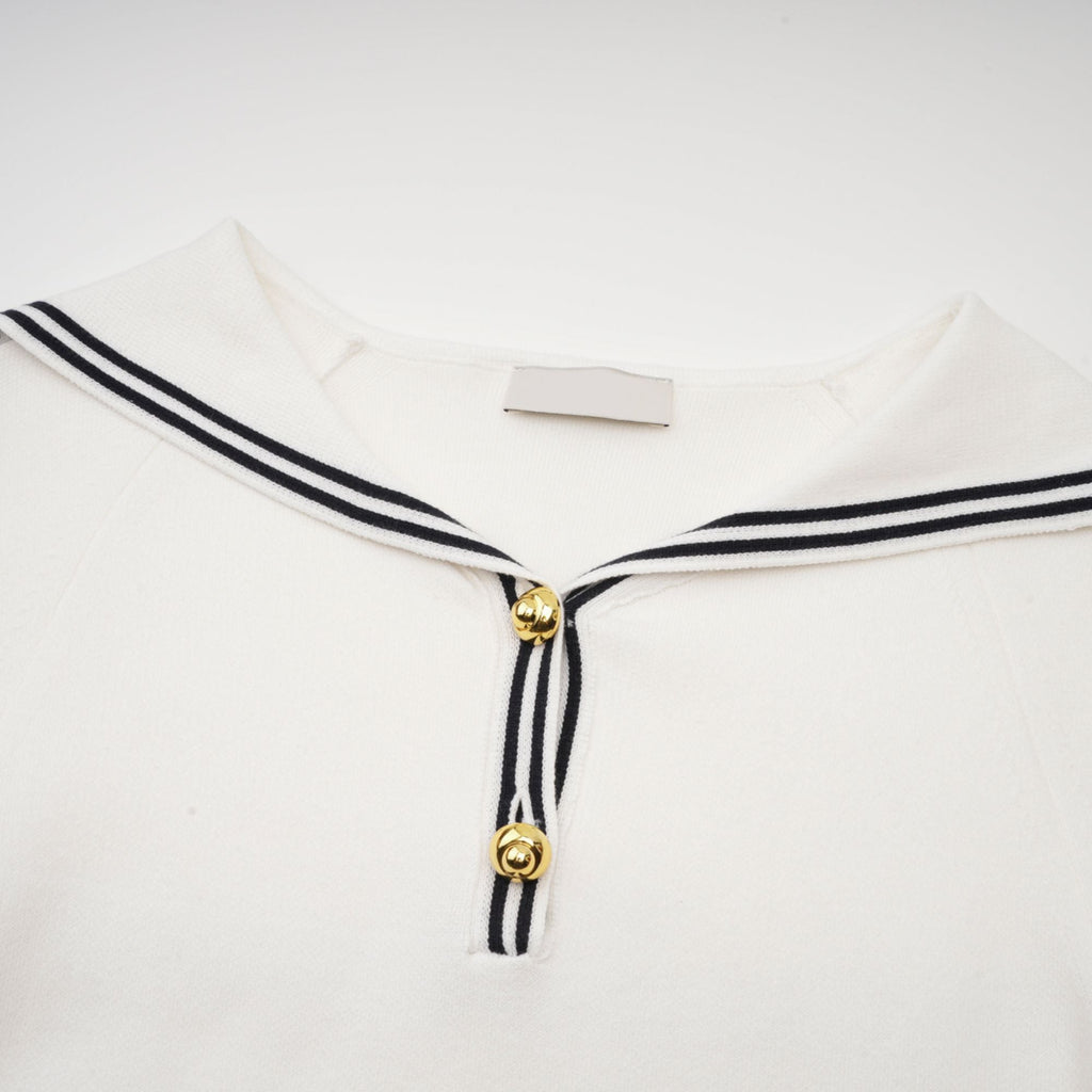 Aiza Denizci Yaka Kısa Kollu Pamuklu Mini Elbise