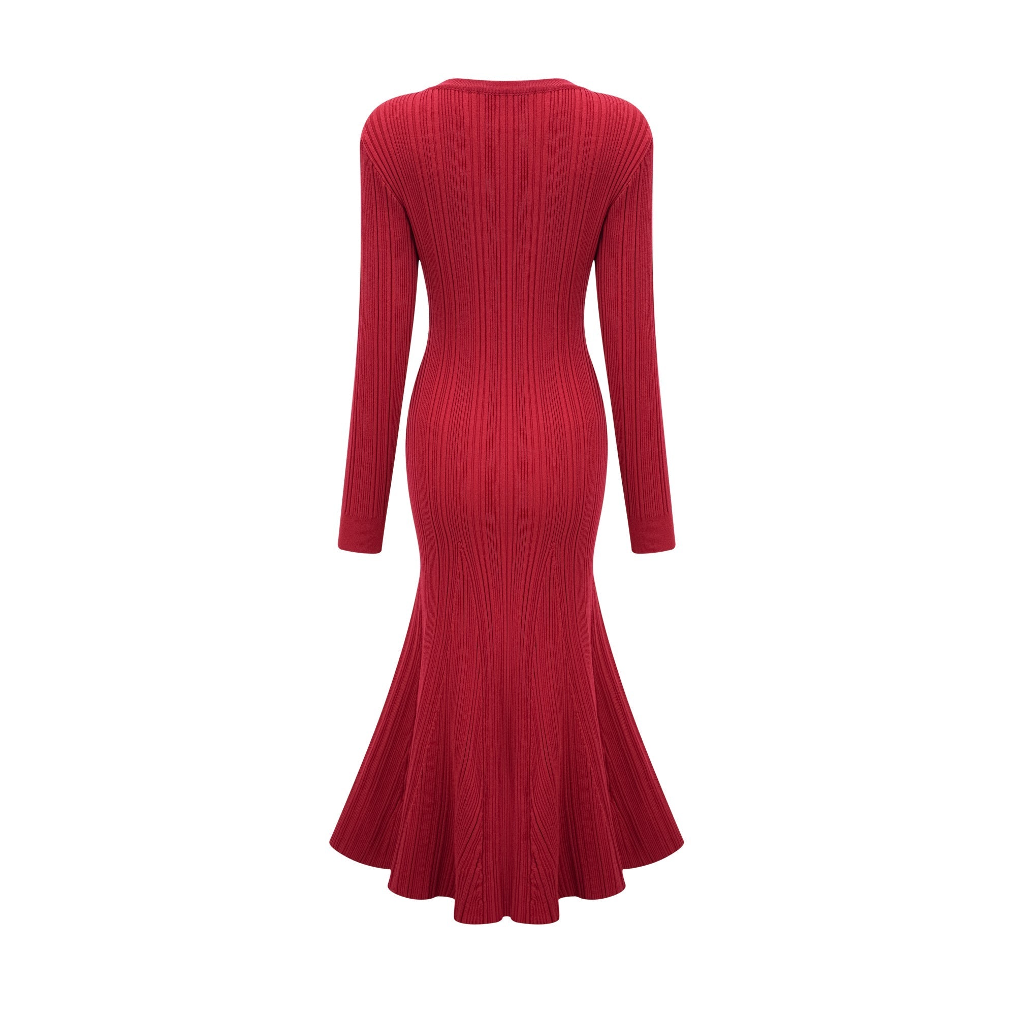 Anaxarete Kırmızı İşlemeli Örme Midi Elbise