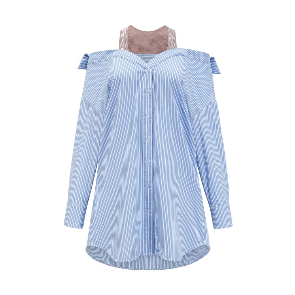 Agathe Katlı Çizgili Gömlek Elbise