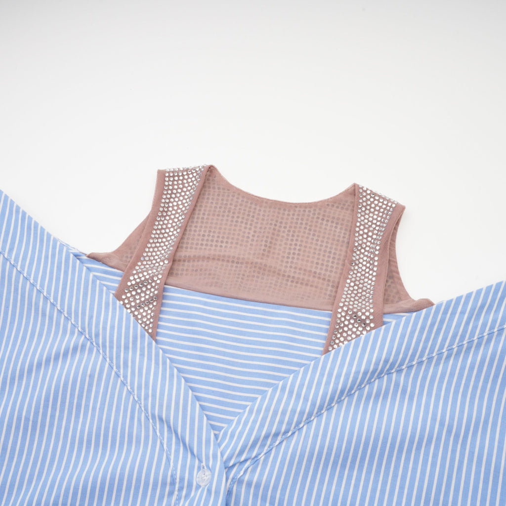 Agathe Katlı Çizgili Gömlek Elbise