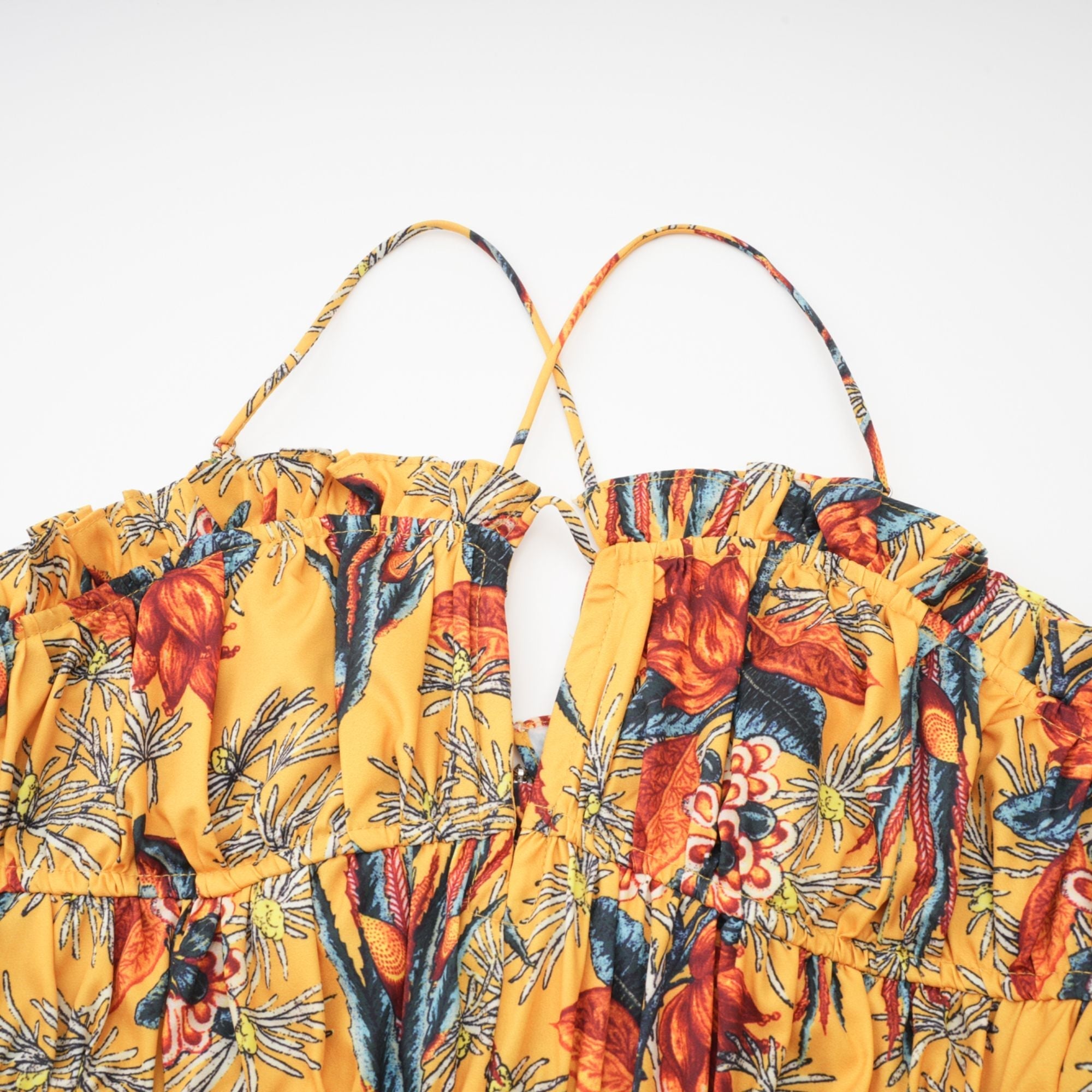 Apolline Katlı Fırfırlı Çiçek Desenli Midi Elbise