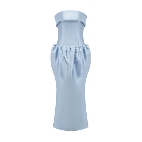 Aélis Düşük Omuzlu Saten Maxi Elbise