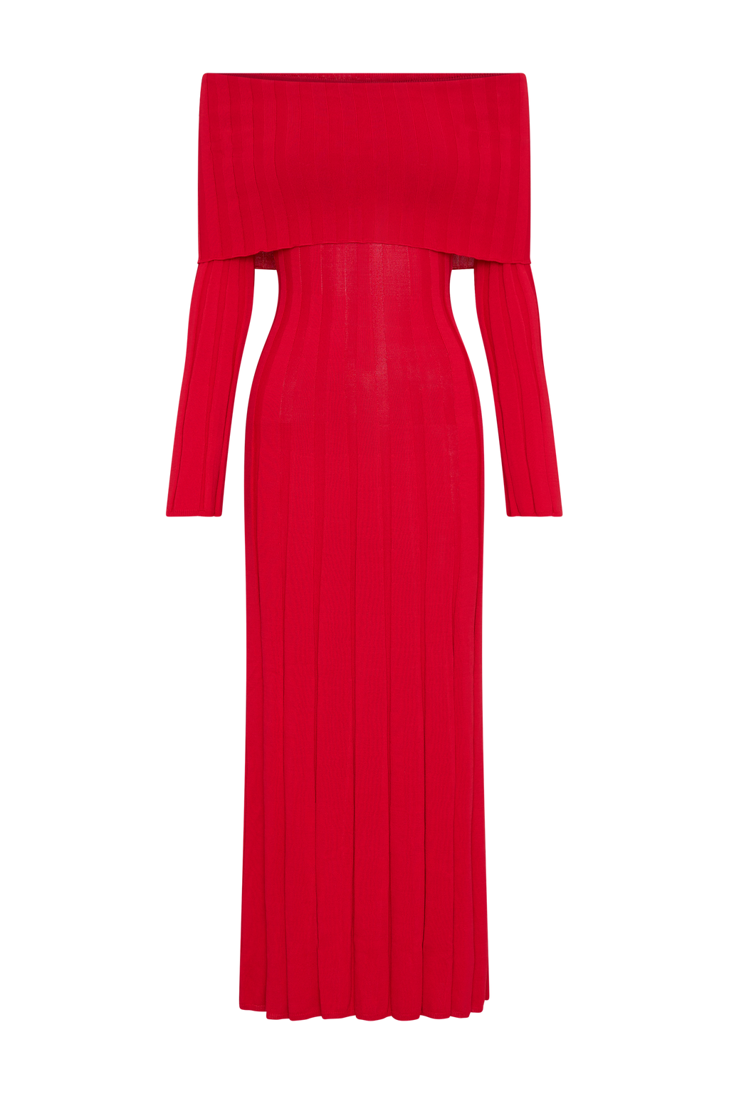 Alonza Uzun Kol Triko Midi Elbise - Kırmızı