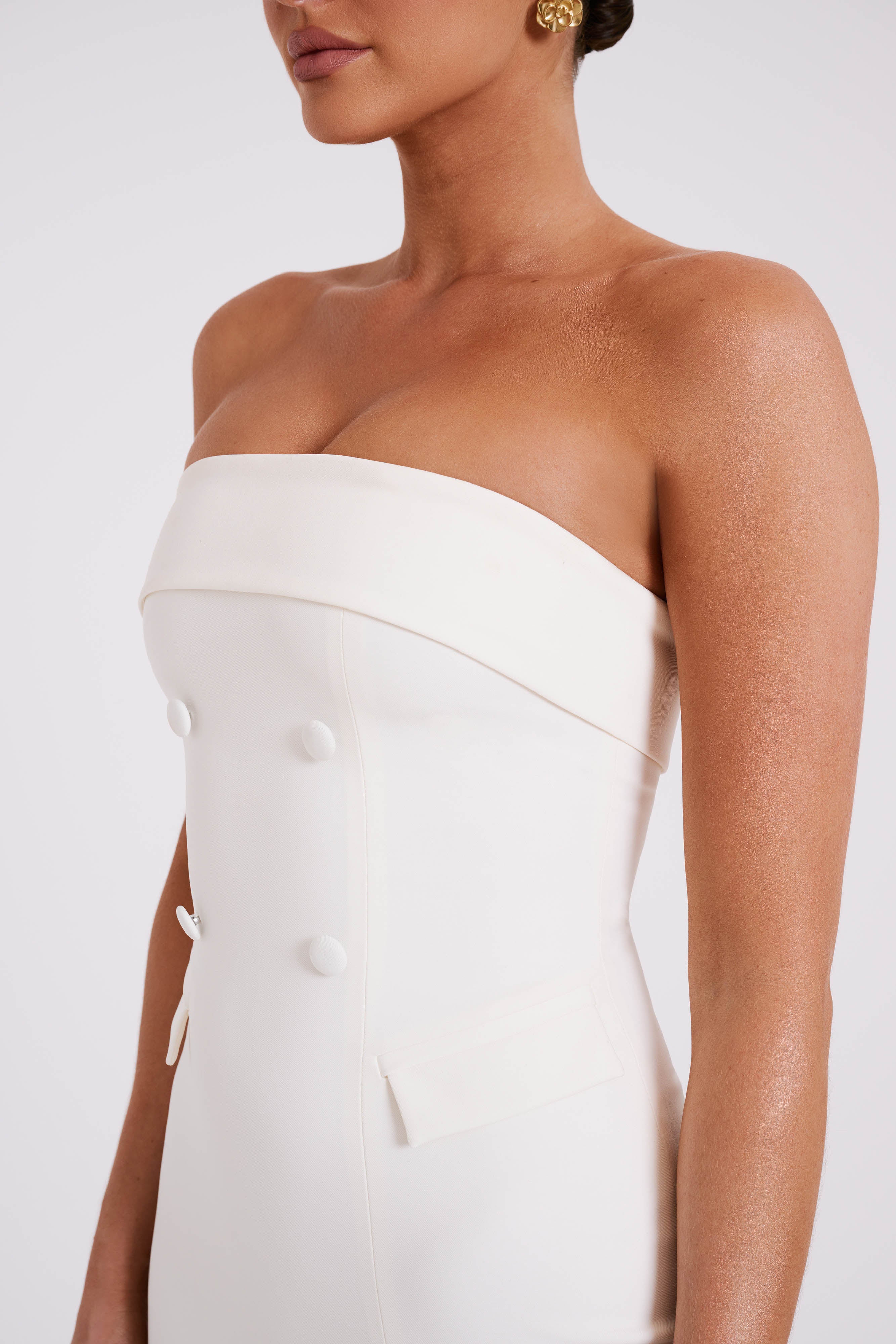 Abbie Straplez Takım Elbise Uzun Elbise - Fildişi