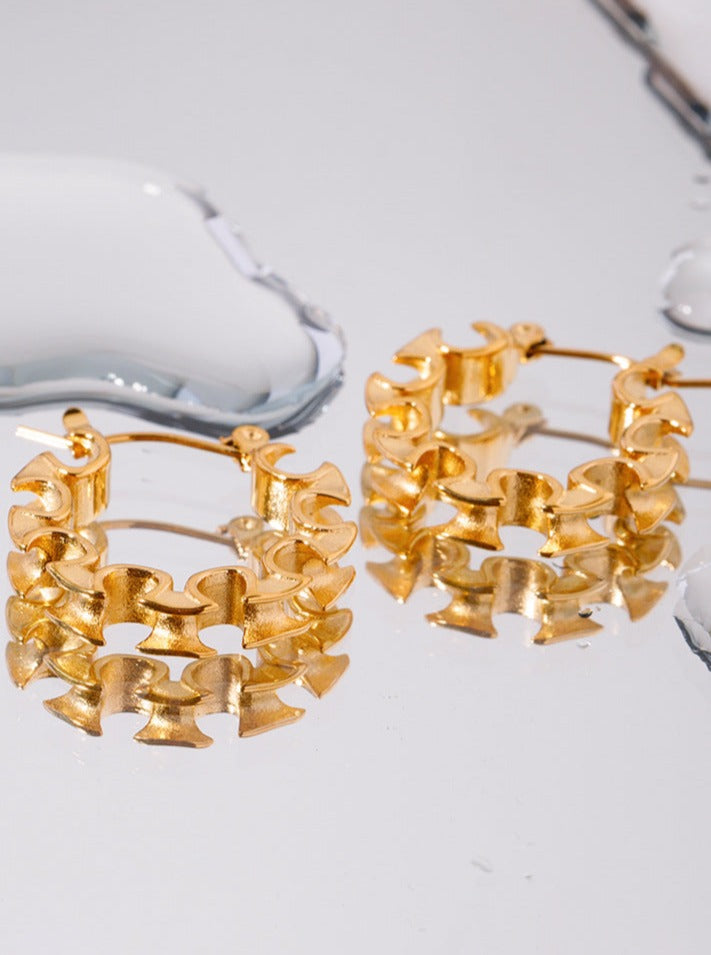 18K Altın Kaplama Katlanmış Stil Küpe