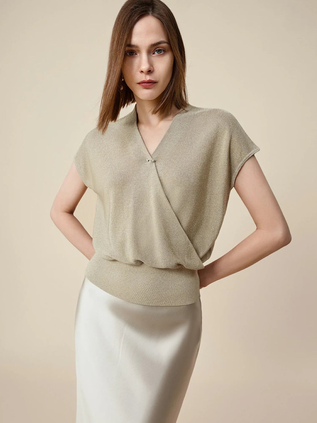 Altın Gümüş İplik Kısa Kollu Üst