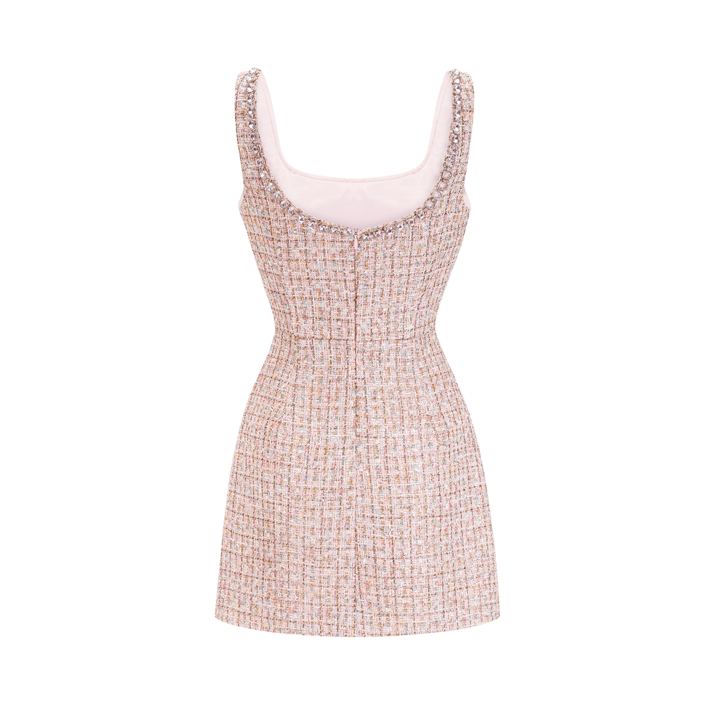 Aoife Pembe İşlemeli Tüvit Mini Elbise