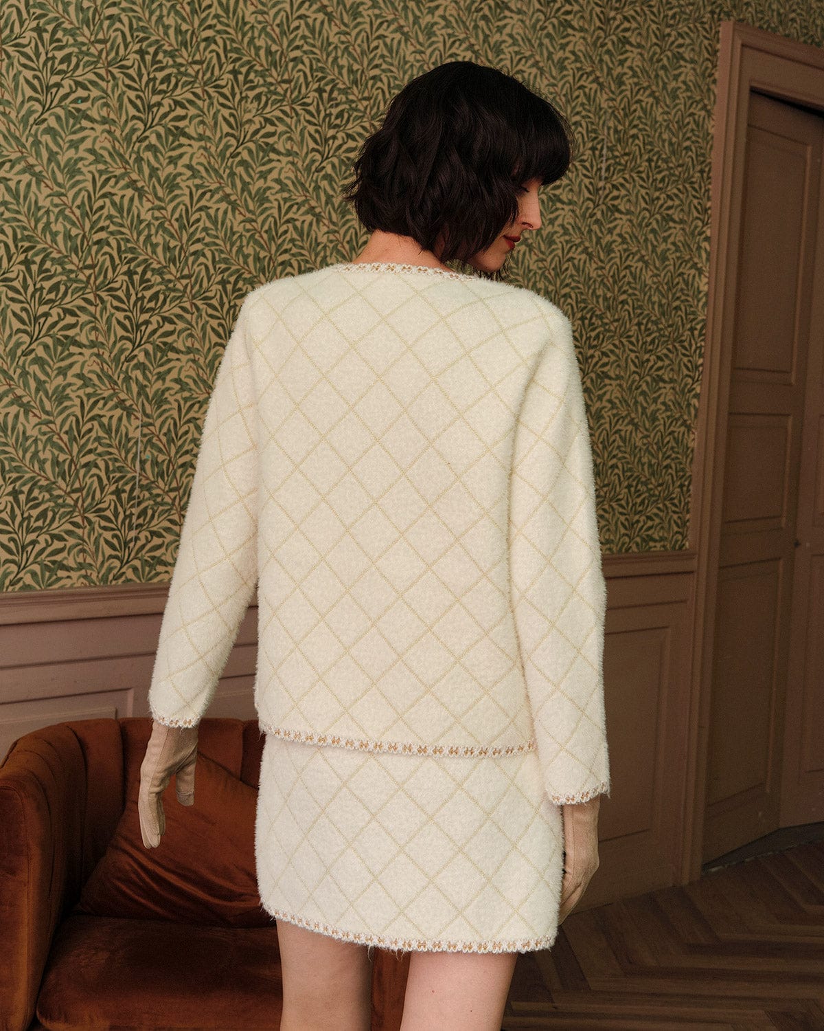 Arjil Desenli Hırka ve Mini Etek Takımı